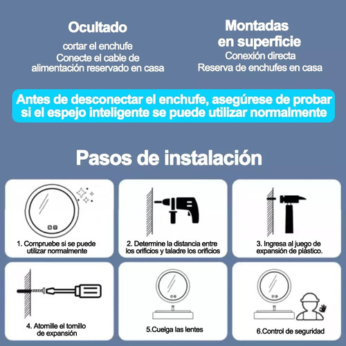 Banna Espejo Led Para Baño 50x70cm Touch 3 Modo Con Función Antiva, Espejo De Luz Ajustable, Antivaho,visualización De La Hora Y La Temperatura, A Prueba De Explosiones, Instalación Sencilla