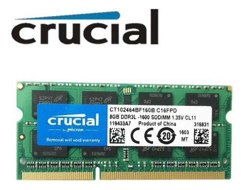 Memoria Ram Ddr3l 8gb Portatil Crucial 1.35v 1600 Mhz