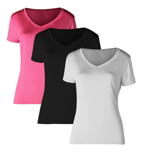 Camiseta Gola V Feminina Manga Curta Proteção Solar Uv50+ 