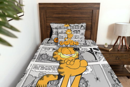 Jogo De Lençol Solteiro 2 Peças Garfield Quadrinhos O Gato