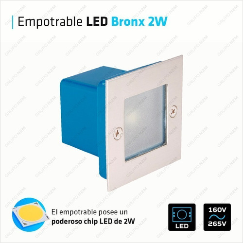 Imagen 2 de 5 de Spot Empotrable Led Bronx 2w Embutir Escalera Pared Exterior