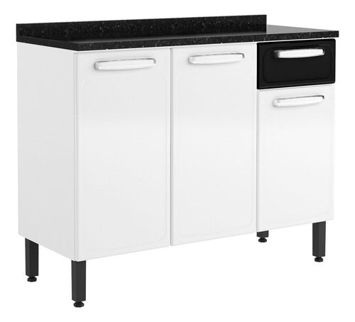 Mueble Inferior De Cocina 120cm Con Meson Cajon Negro Blanco