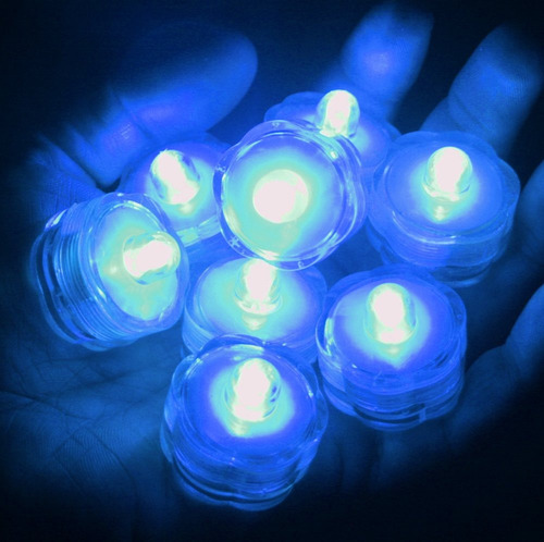 Vela Led Sumergible Azul Tea Light Centro Mesa 6 Unidades