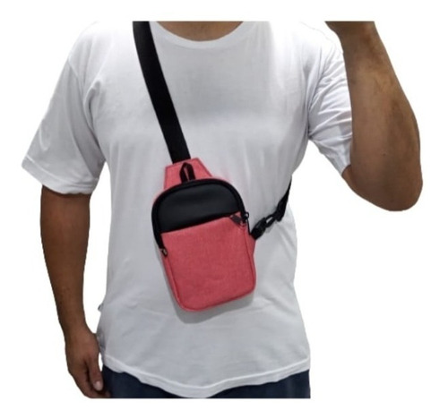 Shoulder Bag Mini Bolsa Transversal Tiracolo Pochete Unissex Cor Rosa Desenho Do Tecido Liso