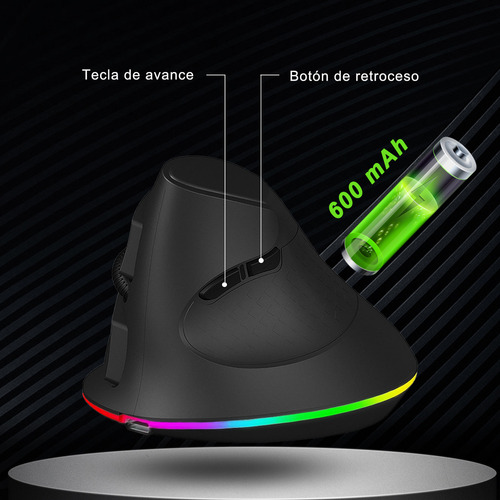 Ratón Ergonómico Inalámbrico Recargable, 2.4g ,24/32/40 Dpi Color Negro
