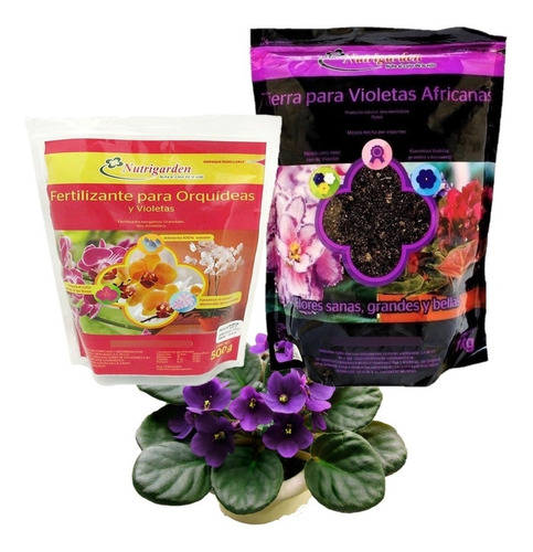 Kit Jardinería Violetas Africanas. Tierra 1kg + Fertilizante