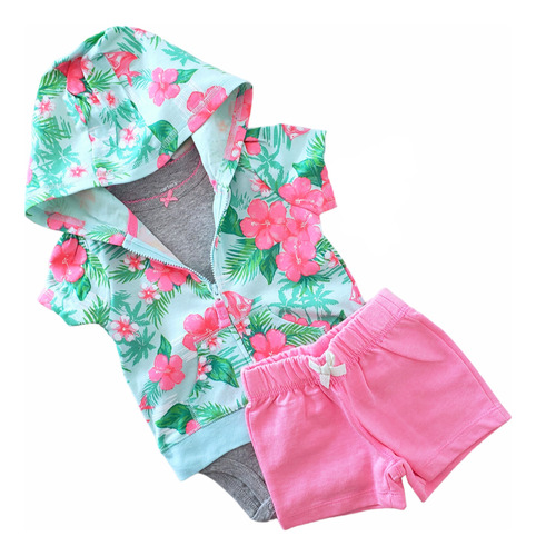 Conjunto Carters Beba Campera Manga Corta Body Short Flores