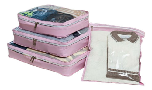 Organizador De Mala Kit Viagem 4 Peças Bolsa Organizadora Cor Rosa