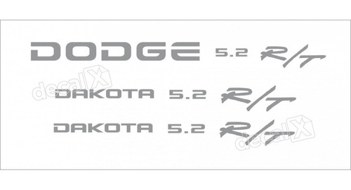 Kit Adesivos Dodge Dakota 5.2 R/t Em Prata Emblemas Dk52rta