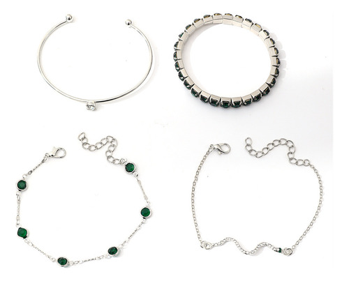 Set De 4 Piezas Green Bracelet Para Mujer, De Metal, Hecho A