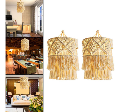 2x Cubierta De Lámpara Colgante Tejida De Macramé, Estilo