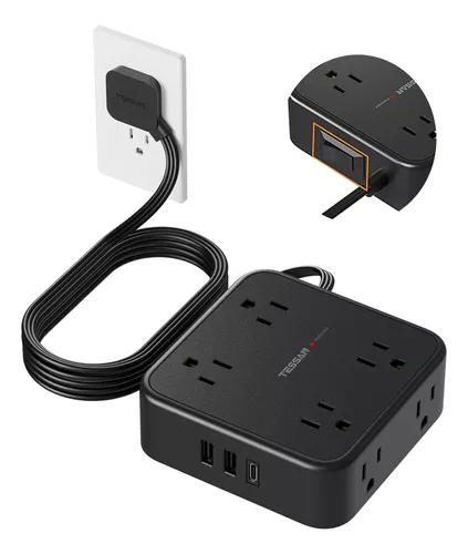 Comprar Regleta de enchufe plano 7 en 1 TESSAN con 4 salidas y 3 USB (1  USB-C), Cable de extensión ultrafino de 5 pies para viajes y oficina