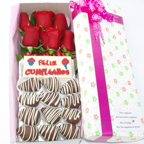 Arreglos Florales Caja Rosas+tarjeta+ Fresa Choc +dom Gratis