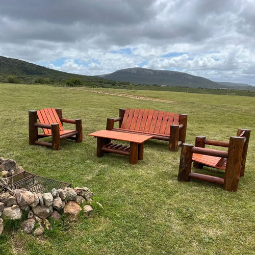 Juego Sillon Rustico Troncos Uruguya Kurkupi Marrón Oscuro