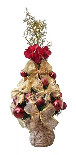 Árvore De Natal Decorada Vinho E Dourado Vai Montada 40cm