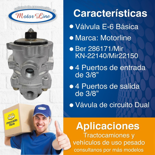 Imagen 2 de 7 de Válvula Freno E-6 Básica Ber 286171/mir Kn-22140/mir22150