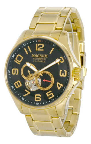 Relógio Magnum Masculino Automático Dourado Social Ma33942u Cor do fundo Preto