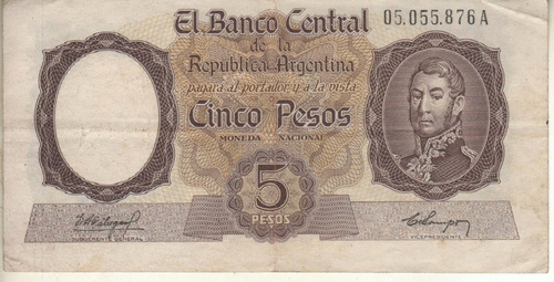Bottero 1919 - Billete De 5 Pesos Mon. Nac. Año 1960 - Vf-
