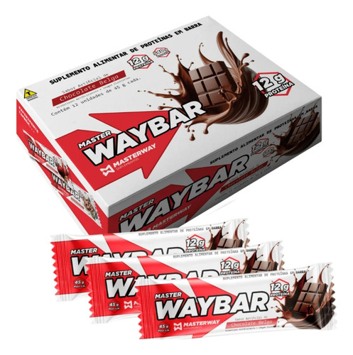 Barra De Proteína - Display C/ 12 Un. Masterway Suplementos Sabor Chocolate Belga