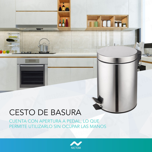 Tacho De Basura 3 Lts Nictom Acero Inoxidable Cestos