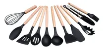 Comprar Set X12 Kit Utensilios De Cocina Mango Madera Punta Silicona