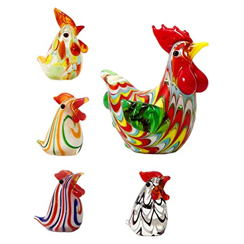 5pcs Glass Rooster Chicken Figurines Mini Glass Chicken...