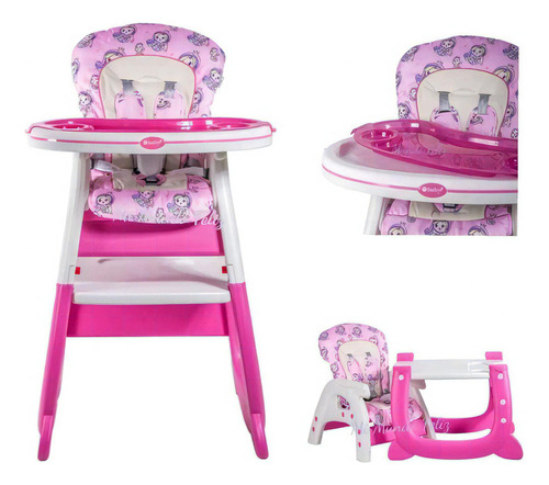 Silla De Comer Para Bebe Modelo Gatito (3 En 1 Mesa Y Silla) Color Rosa Chicle