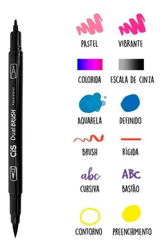 Kit 36 Marcador Permanente Dual Brush Aquarelavel Cis