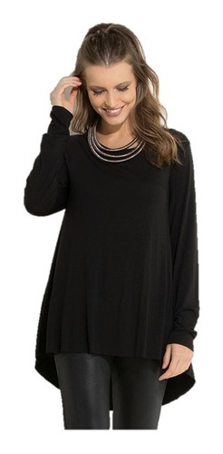 Blusa Feminina Plus Size Preta De Manga Longa Pe 1400182