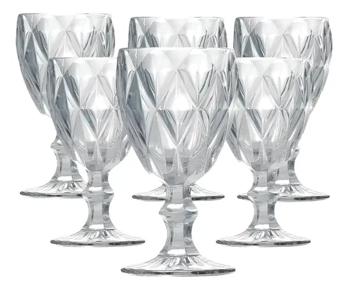 Jogo De Taças Diamante De Vidro 6 Peças 340ml Água Suco Cristal