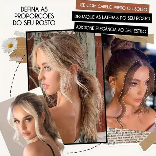 Kit 2 Franjas Aplique Frontal Mecha Tic-tac Cabelo Humano Marrom