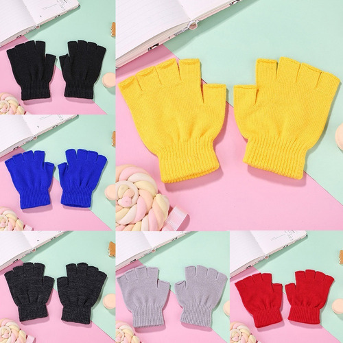 6 Pares De Guantes De Invierno Tejidos De Medio Dedo Para Ad