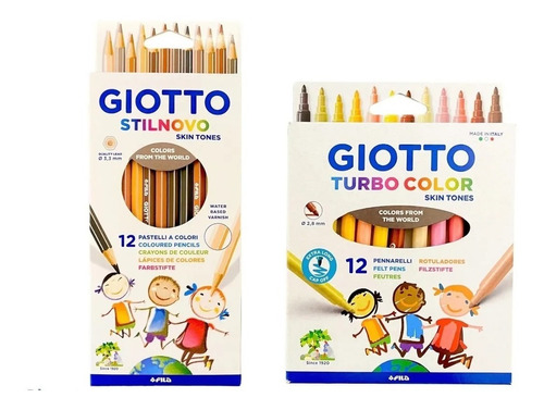 Kit 24 Piezas Giotto Skin Tones - 12 Lapices + 12 Marcadores