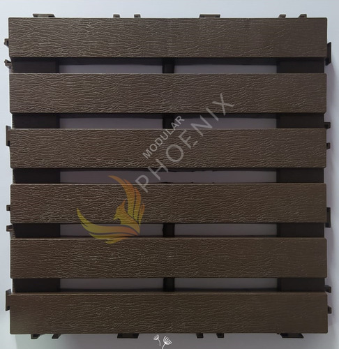 Kit 15 Deck Madeira Plástico Encaixe Modular Varanda Marrom-escuro