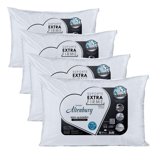 Kit 4 Travesseiros Extra Firme 180 Fios 50x70cm Altenburg
