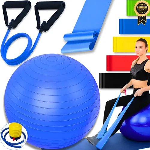 Kit Bola Pilates 65cm Suíça Elásticos Exercício Fisioterapia Bola De Pilates Elásticos