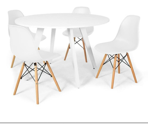 Mesa Jantar Redonda Amanda Branca 120cm + 4 Cadeiras Eiffel Cor Branco