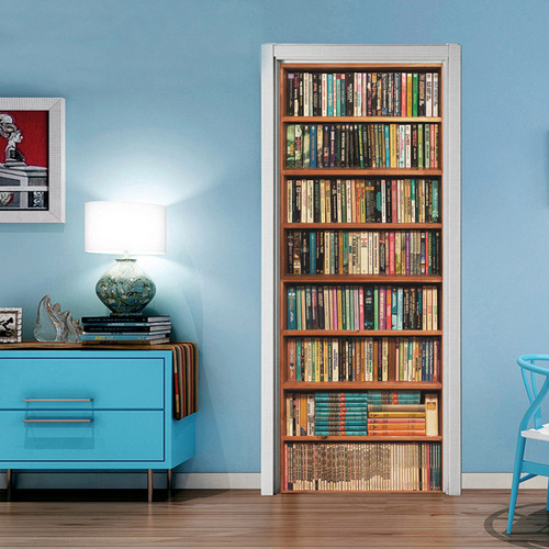 F Pvc Door Sticker Vintage Wood Bookshelf Bar Counter Wall D