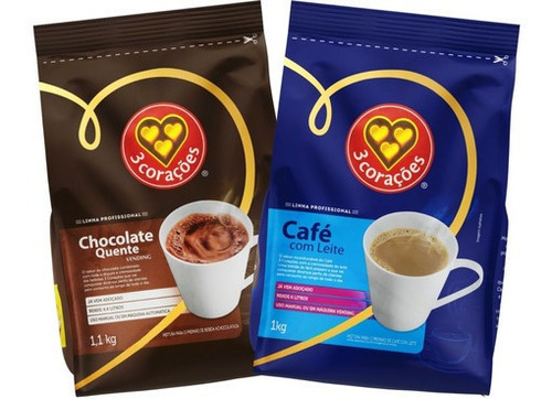 Chocolate Quente + Cafe Leite 3 Coracoes Soluvel Vending 1kg