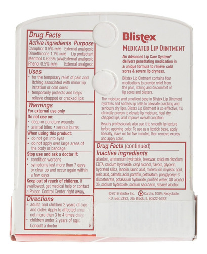Pomada Labial Blistex Medicated, Pacote Com 6, 6,2 Ml Para F