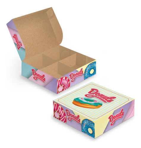 Embalagem Para Donuts - 4 Unidades - Color - 100 Unidades