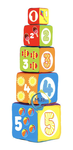 Imagen 2 de 4 de Bloques 5 Cubos Apilables Torre 50 Cm Numeros Tela Bebe Niño