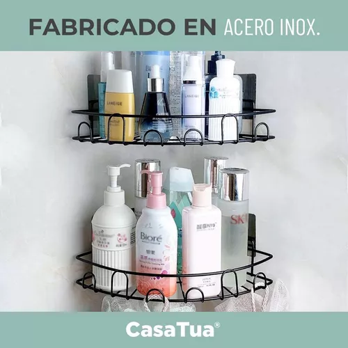 Esquinero Organizador Ducha Baño Adhesivo Set 2 Inoxidable Color Plateado