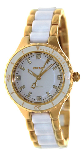 Reloj De Mujer Blanco De Cerámica Dkny Cuarzo Ny8500 Sistema