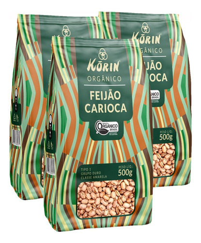 Feijão Carioca Orgânico Livre De Agrotóxico  Korin 500g 3un