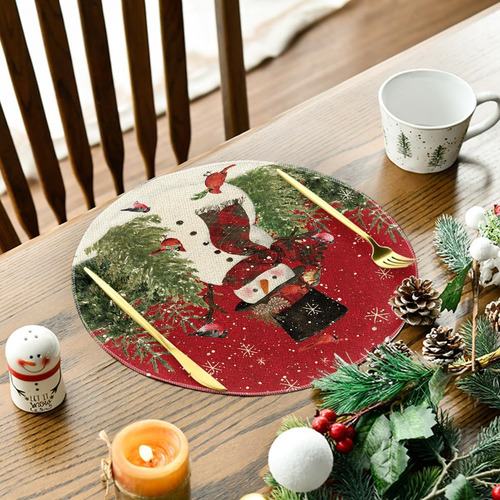 12 Mantel Individual Redondo Arboles Navidad Muñeco Nieve