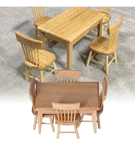 Mueble De Casa De Muñecas En Miniatura, 1 Mesa, 4 Sillas De