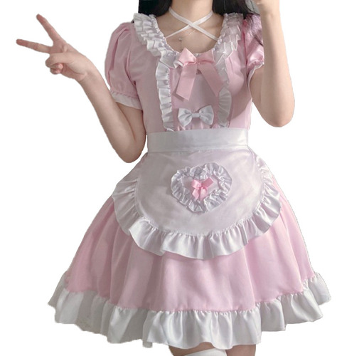 Cosplay Disfraz Traje De Maid Lolita Rosa Kawai