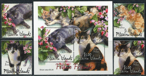 Fauna - Gatos - Islas Pitcairn - Serie + Block Mint 