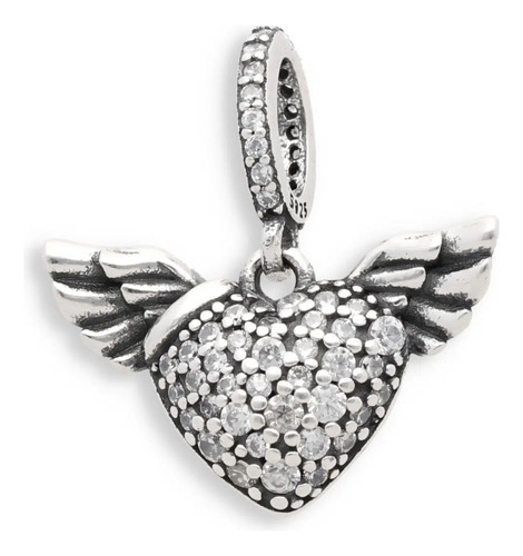 Charm Corazón Alado Con Circones En Plata 925 Silver Heart